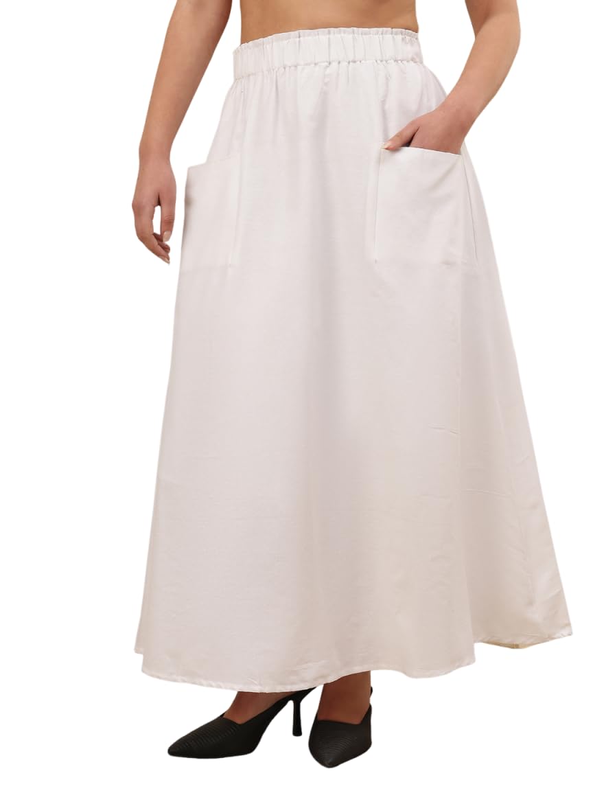 Women’s Solid Maxi Skirt with Elastic Waist & Pockets-image-2