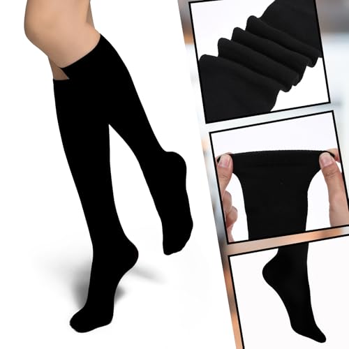Image of Psyqtsuary 3 Pairs Women's Opaque Stretchy Cotton Knee High Stockings, Fashion Women's Knee High Socks Althletic Socks Black Socks for Women Knee High Stockings Tall Black Socks Long Black Socks