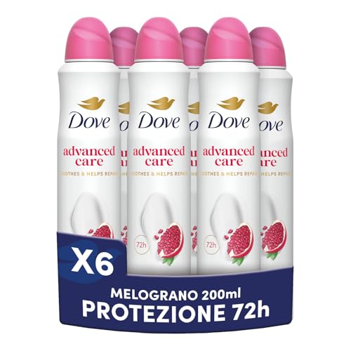 Dove Deodorante Spray Advanced Care Go Fresh Melograno, con Formula Idratante e Delicata sulla Pelle, Senza Alcol, Pelle Asciutta Fino a 72 Ore, Deodorante Uomo e Donna, 6 Pezzi da 200ml