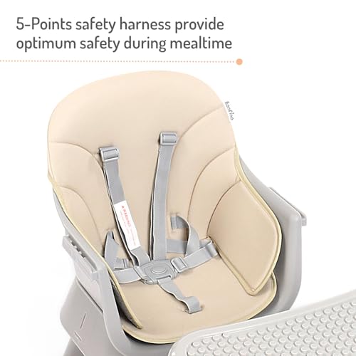 Image of Bonfino Bliss 6-in-1 Premium High Chair for Baby, Convertible Booster Seat, Study & Game Table with Removable Tray, Feeding Chairs for 6 Months to 3 Years, 5-point Safety Harness, Anti Skid Legs (Grey)
