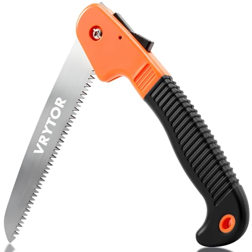 VRYTOR Pruning Saw 7-inch Heavy Duty Folding Hand Saw with Safety Hand Guard Portable Camping Saw with Triple-cut Razor Teeth for Tree Trimming Wood Cutting Camping Gardening Hiking Landscaping