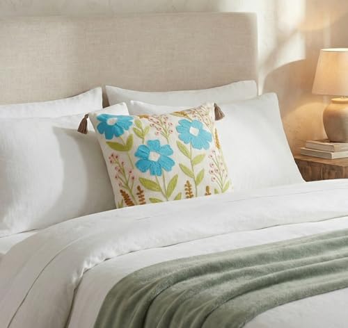 Image of Furnistitchs Handmade Cotton Bohemian Home Decor Cushion Cover 24x24 inches / 60x60 cms - Boho Chic Couch Sofa Throw Living Room Bedroom Cushions (1, Blue Bellflowers)