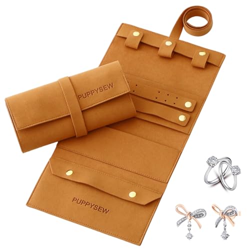 EnixwH 34 × 17 CM Plegable Joyero de Viaje Joyeros Mujer Organizador Joyeros Grandes Caja Joyas de Viaje Rollo Joyas para Viajes Collares Anillos Pulseras Pendientes (Marrón)