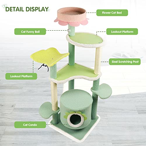 Sennaux 51.6" Cat Tree With Sisal Scratching Post, Multi-Level Cat Climbing Tower For Indoor Cats, Cute Cat Activity Trees Jumping Platform #TOP2