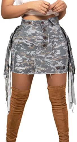 TIVUZVO Camo Skirts for Women High Waisted Short Mini Skirt with Pocket Camouflage Skirt with high Split Army Fatigue Skirts Cargo Skirts