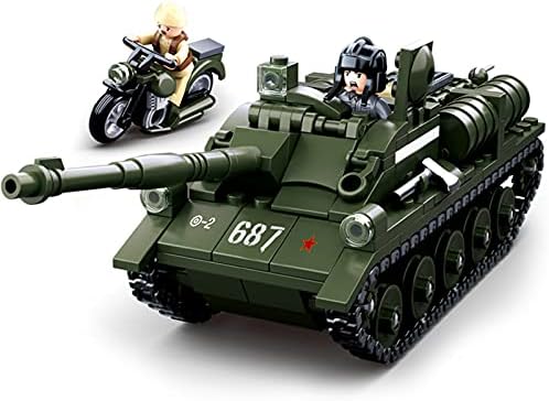 ChokGift Military Army WWII SU-85 Tank Destroyer Vehicle Building Kit Army Series Building Block Set with 2 Soldier Figures, Best Roleplay STEM Construction Toy for Boys Girls (338 PCS)