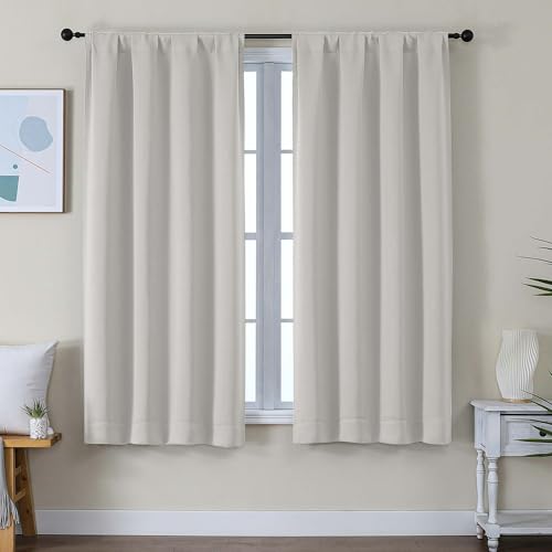Image of Simplebrand Ava Natural Blackout Curtains for Bedroom 63 Inch Length 2 Panels Set, Solid Thermal Insulated Energy Saving Rod Pocket Window Treatment Curtains Blackout Drapes, W40 x L63 Inch, Natural