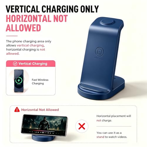 Image of Wireless Charging Station for Samsung /Android, Fast Wireless Watch Charger Station Compatible for Samsung Galaxy S26 Ultra /S25 /S24+ /Z Flip 7 /6 Fold 7 /6, Watch8 /7 /Pro /Active 2 Galaxy Buds3 /2 Pro(Blue)