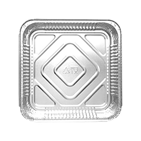 (Pack of 100)- Large Aluminium Foil Trays 9 x 9 x 2 Inches Food Large Container with lids Square Tin Foil Recyclable Aluminium Disposable Foil Pan Catering for Grilling Baking Roasting-Home Restaurant Cover