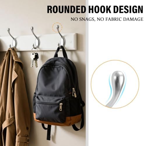 KURUI Coat Rack Wall Mount with 4 Hooks - Modern Wood Wall Mounted Coat Rack - Heavy Duty Wall Hooks for Hanging Clothes,Backpacks,Hats,Keys - Sliver or White Coat Hook for Entryway,Bathroom,Bedroom - 2