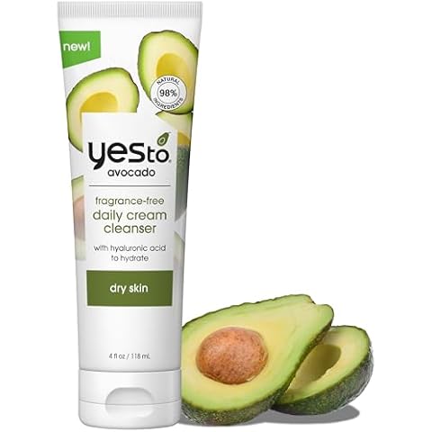 Yes To Avocado Fragrance Free Daily Cream Cleanser, Hydrating Face Wash That Removes Makeup & Impurities Leaving Skin Moisturized With Hyaluronic Acid & Glycerin, Natural Vegan & Cruelty Free, 4 Fl Oz Cover