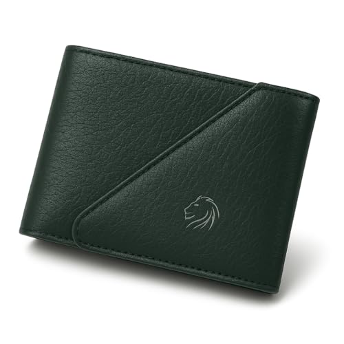 Image of VEMILIO Men's Vegan Leather Wallet for Men | Edge Cut Slim Bi-Fold Gents Purse | Stylish Wallet with Coin Pocket | 3 Card Slots | ID Window & 2 Currency Compartments (Green)