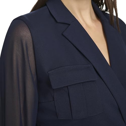 Image of Calvin Klein Women's Long Chiffon Sleeve Collared Surplice Neck Crepe Mini Dress