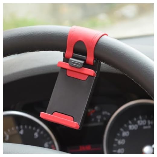 Universal Steering Wheel Phone Mount - Hands-Free Clip Holder for Most Phone, Navigation Stand for Maps in Red/Black