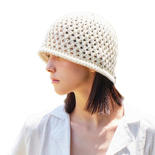[VARZAR] VZ Long Label Punching Knit Bucket Hat Ivory