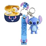 Cartoon Silicion Earphones Case for JBL Tune 125/120 TWS with Keychain, Cute Wireless Bluetooth Shockproof Protector Cover Earphone Charging Box (Blue C)