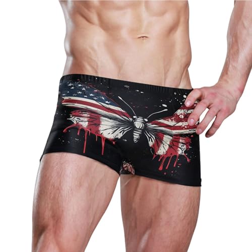 July 4th American Flag Butterfly Mens Swim Trunk Swimwear Swim Brief Square Leg Board Short S S04073343