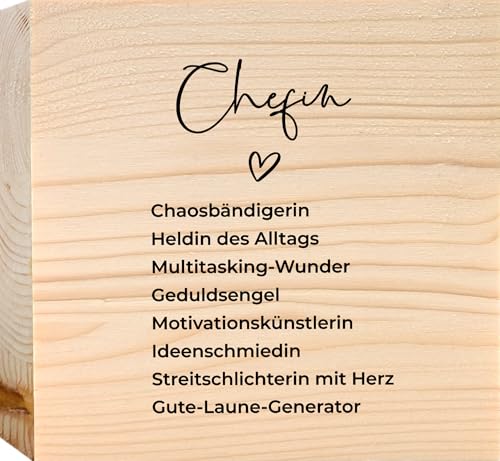 Chefin Geschenk - SYNONYME Chefin Holzbild + Reagenzglas zum Hinstellen opt. als Vase oder Geldgeschenk - Danke Geschenk, Lebensweisheit, beste Chefin, Geschenk für die Chefin