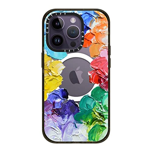 CASETiFY �C���p�N�g iPhone 14 Pro �P�[�X [MIL�K�i���� (4x MIL-STD-810G)/2.5m����̗����������N���A/MagSafe �ɑΉ�] - Rainbow Color Wheel - �O���b�V�[ �u���b�N