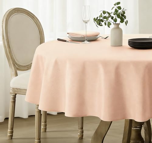 Softalker Nappe Rose Ronde 120cm de diamètre Anti Tache Nappe extérieurs en Lin Moderne Nappes Tissu Résistant à l'eau & Lavable Protection de Table pour...