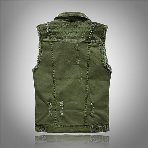 Men's Green Jean Vest, Men's Sleeveless Jean Vest, Men's Retro Ripped Denim Vest Work Top Outwear, M-5XL2