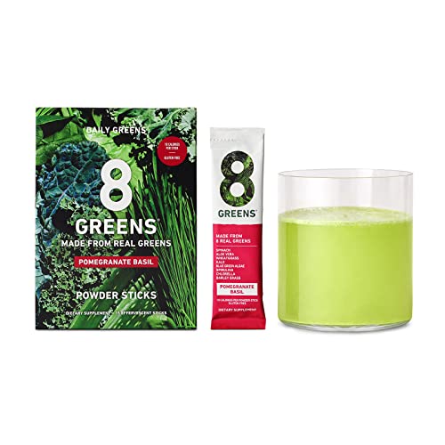 8Greens Daily Greens Powder Sticks - Vegan Super Greens Powder & Multi Vitamins Supplements (Pack Of 15 Sticks) (Pomegranate Basil) #TOP2