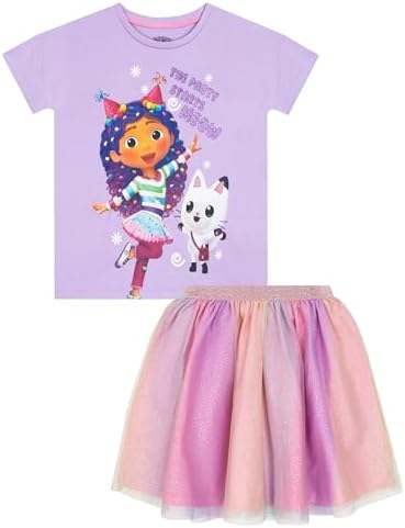 DreamWorks Gabby’s Dollhouse Girls Shirt and Tutu Skirt | Gabby&#39;s Dollhouse Party Outfit | T-Shirt and Glitter Skirt | Purple 4