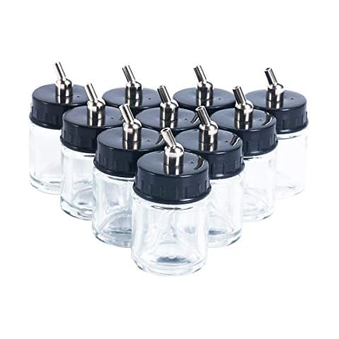 YaeKoo 10pcs 22cc Transparent Glass Airbrush Bottles& Lid W/Metal Connector Cover