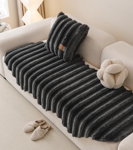 Huierxun Capa de sofá de pelúcia antiarranhões, peluda, fofa, grossa, aconchegante, antiderrapante,