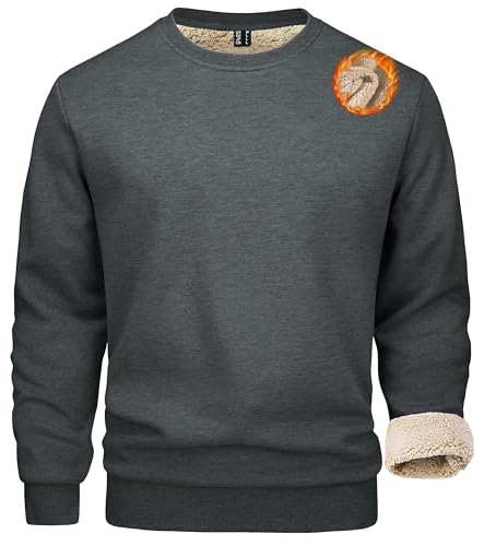 MAGCOMSEN Herren Crewneck Langarmshirt Winter Fleece Sweatshirt mit...