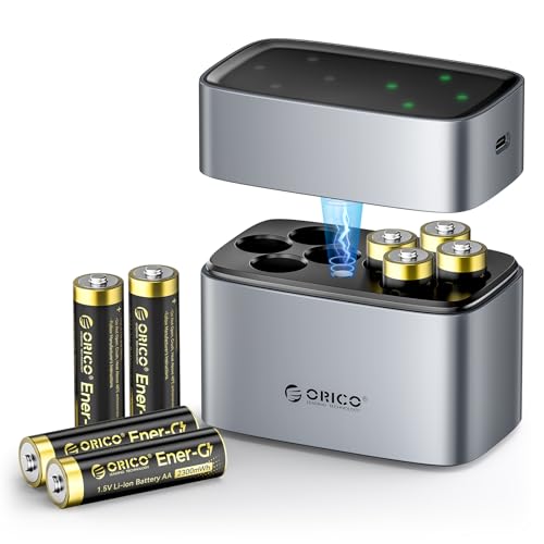 ORICO Battery Charger Box with Rechargeable AA Lithium Batteries(8 Pack, 1.5V), Recharge up to 1500+ Cycles, 2.5H Fast Charger, Li-Ion Batteries Suitable for Remote Control, Electronic Toys -LEV8