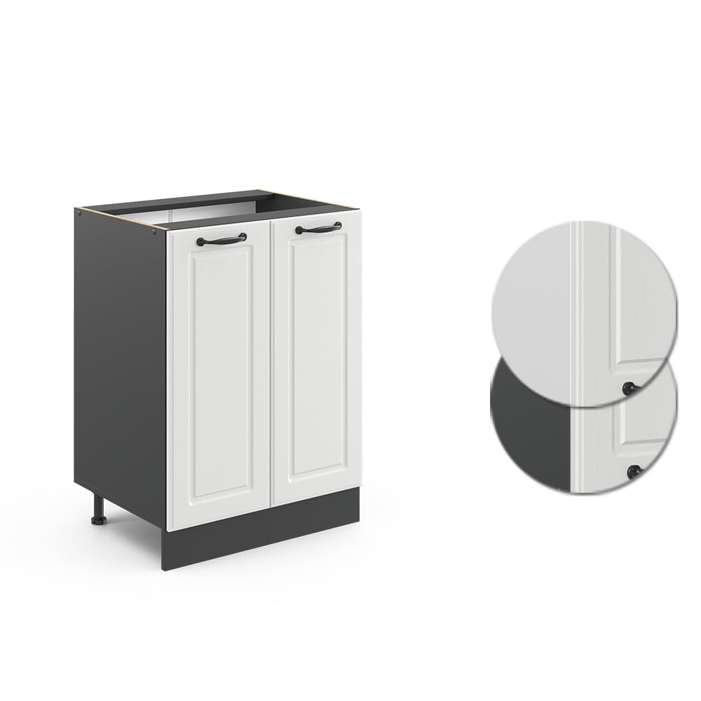 Vicco Mobiletto base cucina R-Line, Bianco rustico, 60 cm senza piano di lavoro, per la libera combinazione all'interno di sistemi cucina modulari