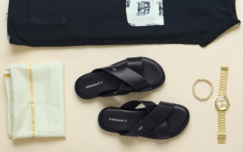 Image of Neeman's Minimals Sandals for Men | Casual Slippers with Ergonomic Arch Support & Anti Skid Sole | Faux Leather Waterproof Chappal | Lightweight Monsoon Floaters for Beach & Outdoor Wear