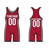 SGS Sports Gear Custom Wrestling Singlets, Personalized Standard Design with Name & Number, Wrestling Singlets for Men, Women, Youth & Kids, Lobster Red - Black - White