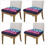 Qewfoju 2026 Happy NEW Year 12 Print Chair Seat Covers Stretch Removable Washable Chair Seat Cushion Protector Slipcovers Four Pieces with Ties