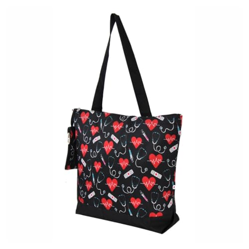 Image of NGIL Medium Top Zipper Closure Canvas Tote Bag with Attached Matching Coin Purse For Moms and Nurses