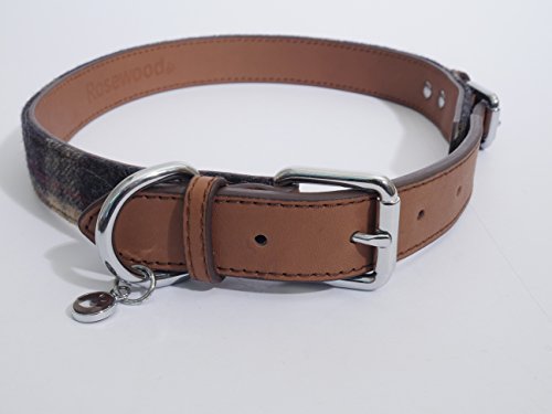 Rosewood 04113 Luxus-Hundehalsband aus Leder für einen Halsumfang von 31-41 cm, Schottenkaro-Tweed