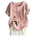 Produktbild BHYDRY Plus Size Frauen Kurzarm Baumwolle Leinen O-Ausschnitt Knopfdruck Bluse Top T-Shirt