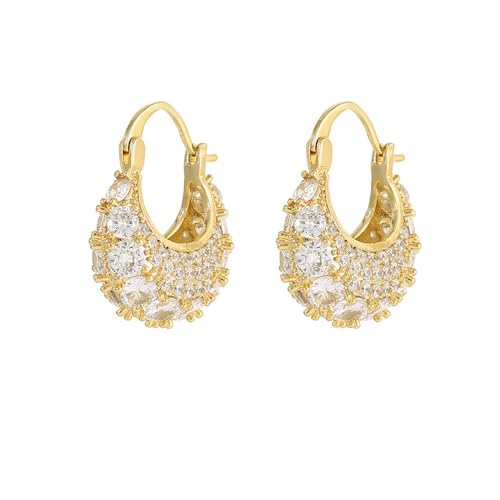 MIKAMU 14K Gold Thick Oval Hoop Earrings for Women CZ cubic zirconia Gold Plated trendy Thick Oval Earring for Women Jewelry