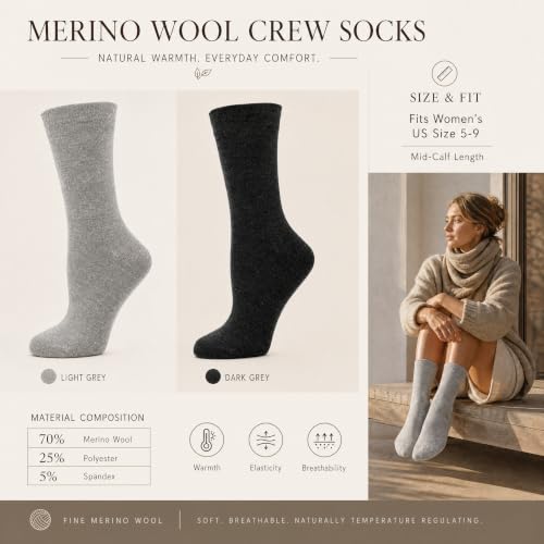 Image of Merino Wool Socks for Women, Lightweight Thin Wool Socks Womens Home Office