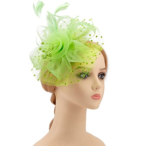 Image of DRESHOW Fascinators Hat Flower Mesh Ribbons Feathers on a Headband and a Clip Tea Party Headwear for Girls and Women