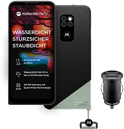 Motorola Defy Outdoor Smartphone (pantalla HD + de 6,5 pulgadas, cámara cuádruple de 48 MP, Android 10 (actualización a 11), 5000 mAh, 4/64 GB, impermeable y anticaídas, MIL SPEC 810H, incluye