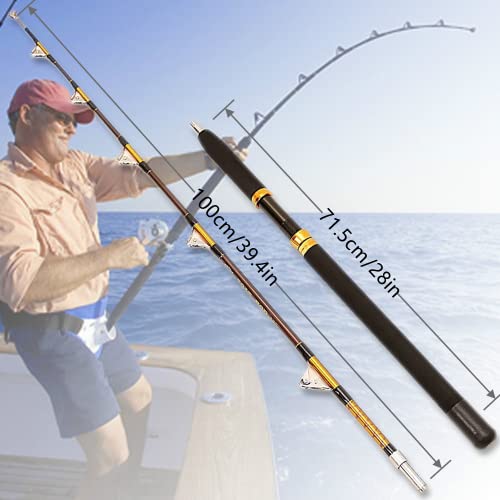 2 Sections Saltwater Offshore Heavy Straight Butt Trolling Rod Roller Rod Conventional Boat Fishing Pole With Roller Guides (Brown A, 5.4Ft, 80-100Lbs) #TOP1