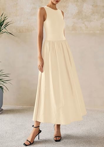 Image of PRETTYGARDEN Maxi Dresses for Women 2026 Summer Casual Sleeveless Patchwork Flowy Vacation Sundress Knit Long Work Tank Dress