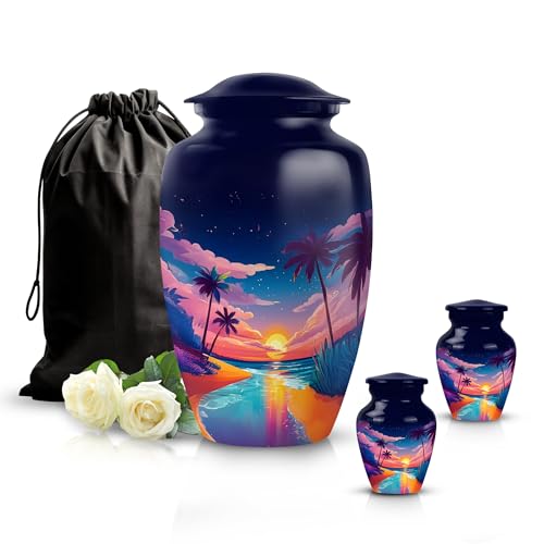 Image of Beach Urn Funeral Urn for Adult Male & Female 1 Large & 2 Small | Burial Decorative for Mom & Dad, Large Memorial Urns