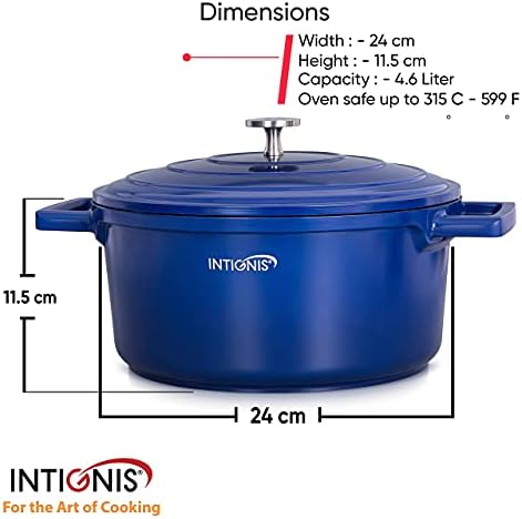 Non-Stick Casserole Dishes with Lids Oven Proof -24cm -4.7L Cast Aluminium Oven Dish, Stainless Steel Base, Dishwasher Safe - Induction - Lighter Than cast Iron Casserole Dish with lid ( Blue)