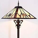 AVIVADIRECT Tiffany Floor Lamp Cream Amber Mission Style Stained Glass Standing Reading Light 16X16X64 Inch