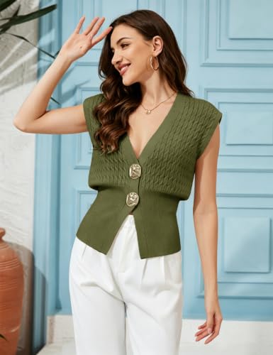 Image of AMEBELLE Vest Tops for Women Cable Knit Sweater Sleeveless V Neck Cardigans Lightweight Knit Pullover Summer Tops