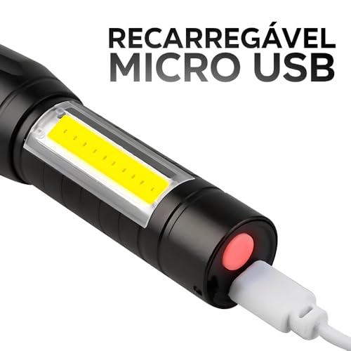 Mini Lanterna Tatica Led Alumínio Super Forte Recarregavel com Cabo USB e 3 Modos com Caixa Protetor