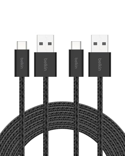 Image of Belkin USB A to USB C Cable 2-Pack, 9.9ft, 15W - Type C Charger, iPhone Charger Cord, Soft, Braided, Flexible for iPhone 17 & 16, Galaxy S26, Pixel 10, iPad Pro, Airpods Pro, Switch & More - Black